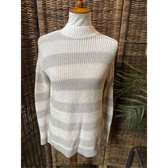 Lauren Conrad Gray White Stripe Mockneck Sweater XS - Picture 1 of 9